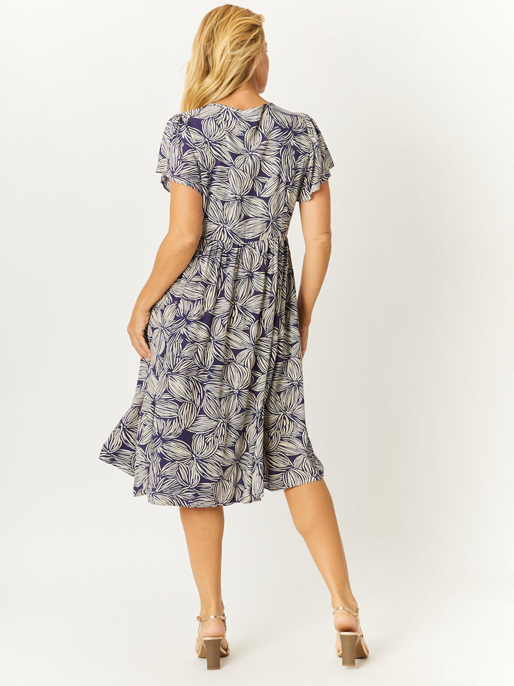 Flounce Rayon Dress - Navy Print - 32749