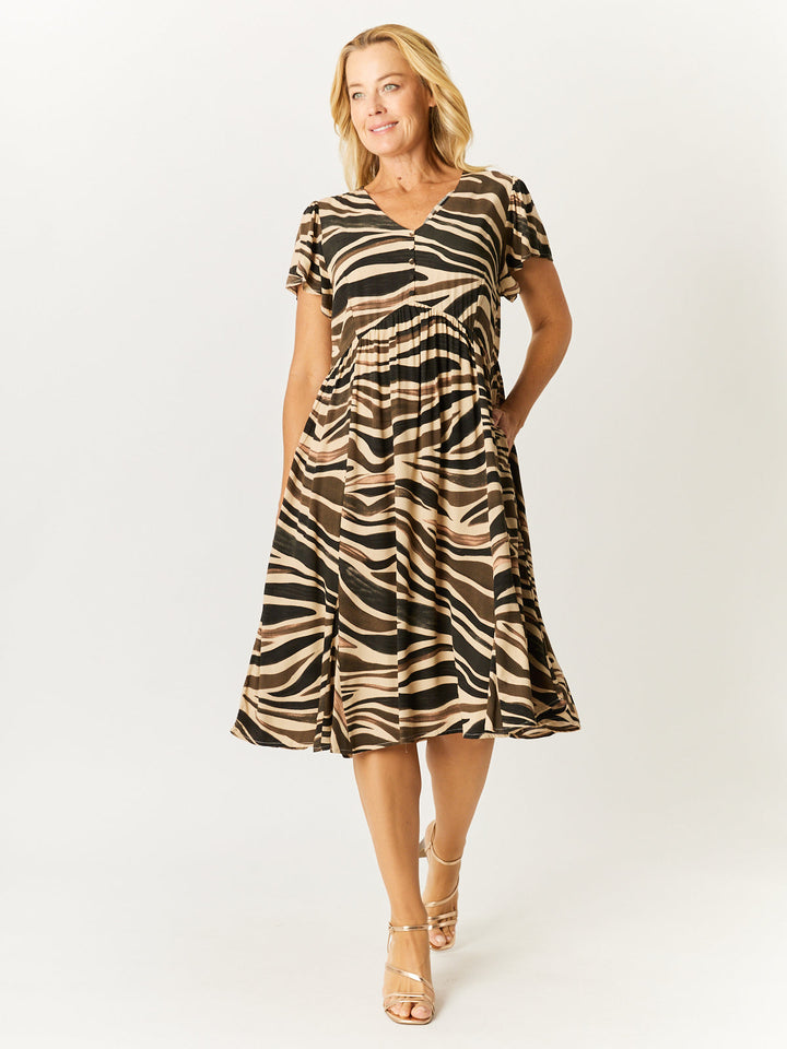 Flounce Rayon Dress - Olive - 32749