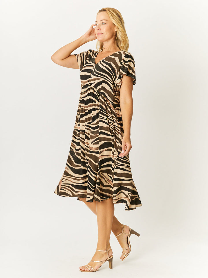 Flounce Rayon Dress - Olive - 32749