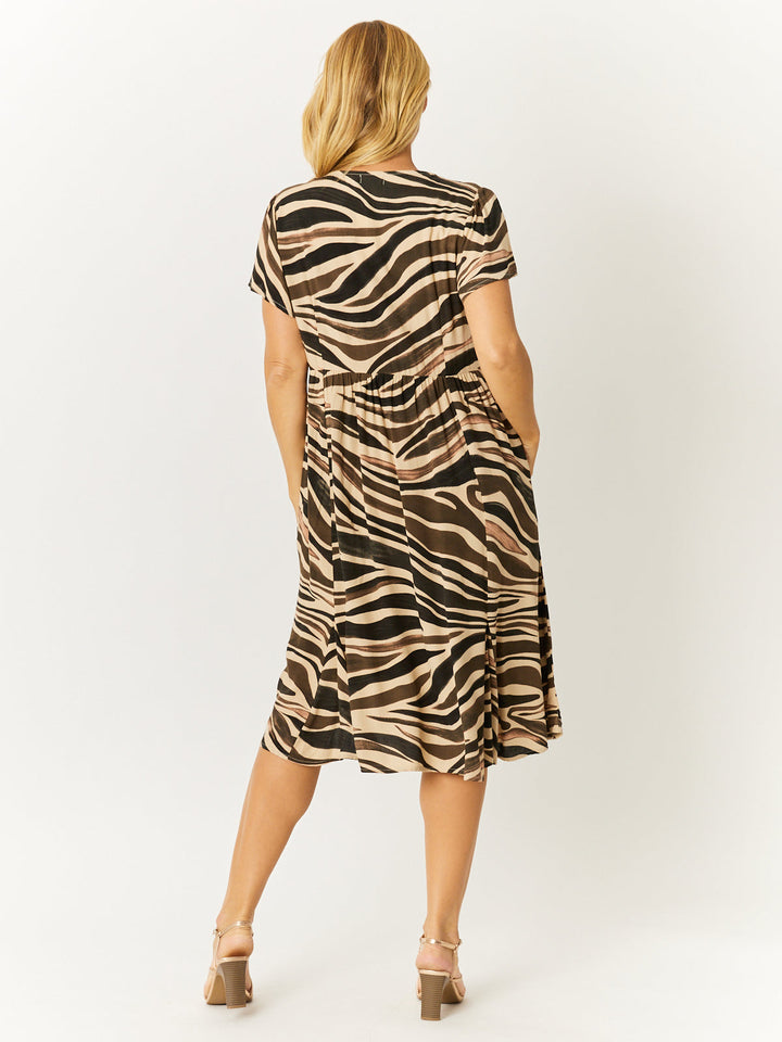 Flounce Rayon Dress - Olive - 32749