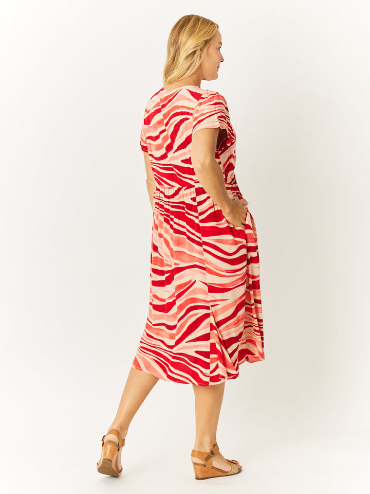 Flounce Rayon Dress - Red - 32749