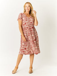 Flounce Rayon Dress - Rust - 32749