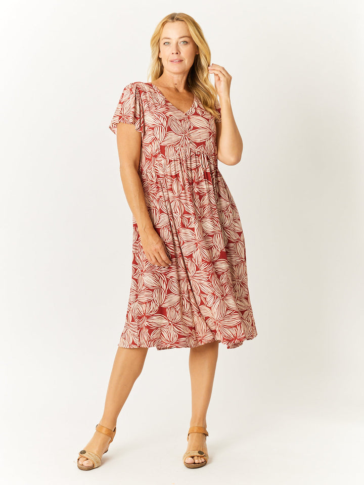 Flounce Rayon Dress - Rust - 32749