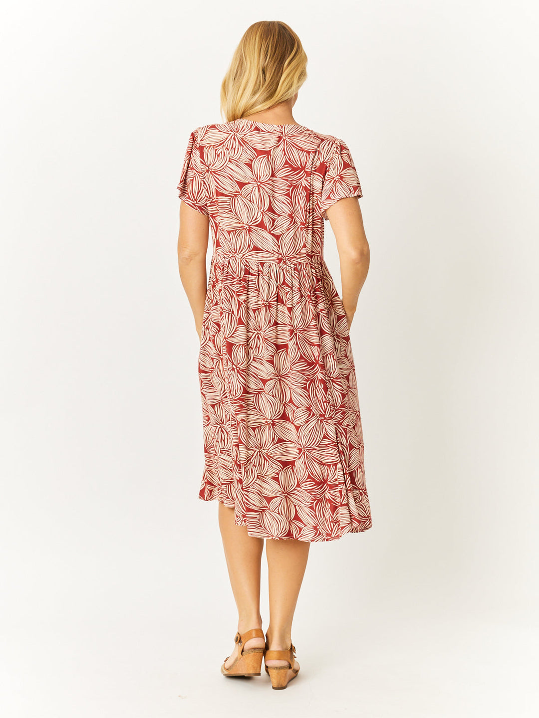Flounce Rayon Dress - Rust - 32749