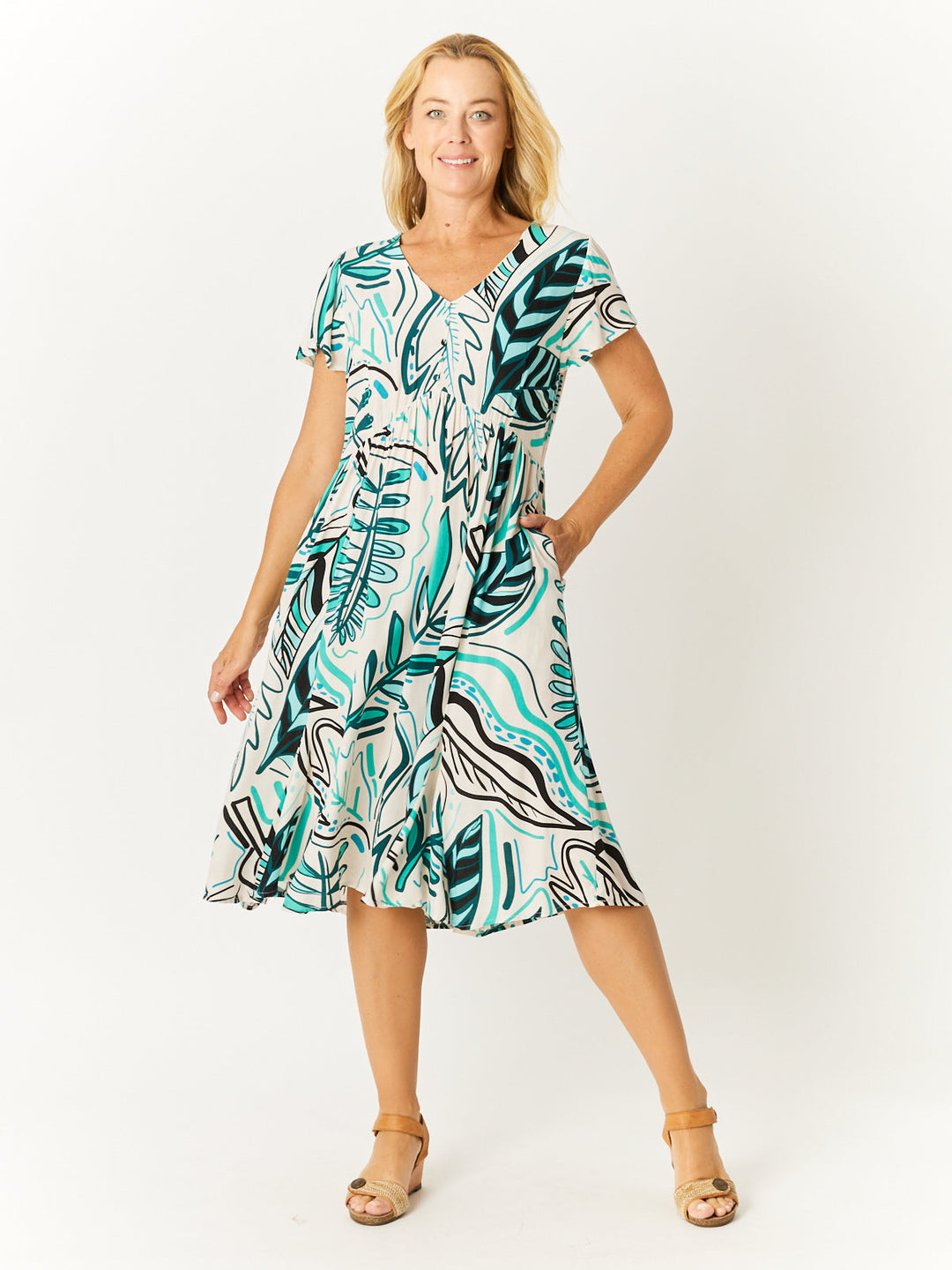 Flounce Rayon Dress - Turq - 32749