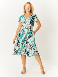 Flounce Rayon Dress - Turq - 32749
