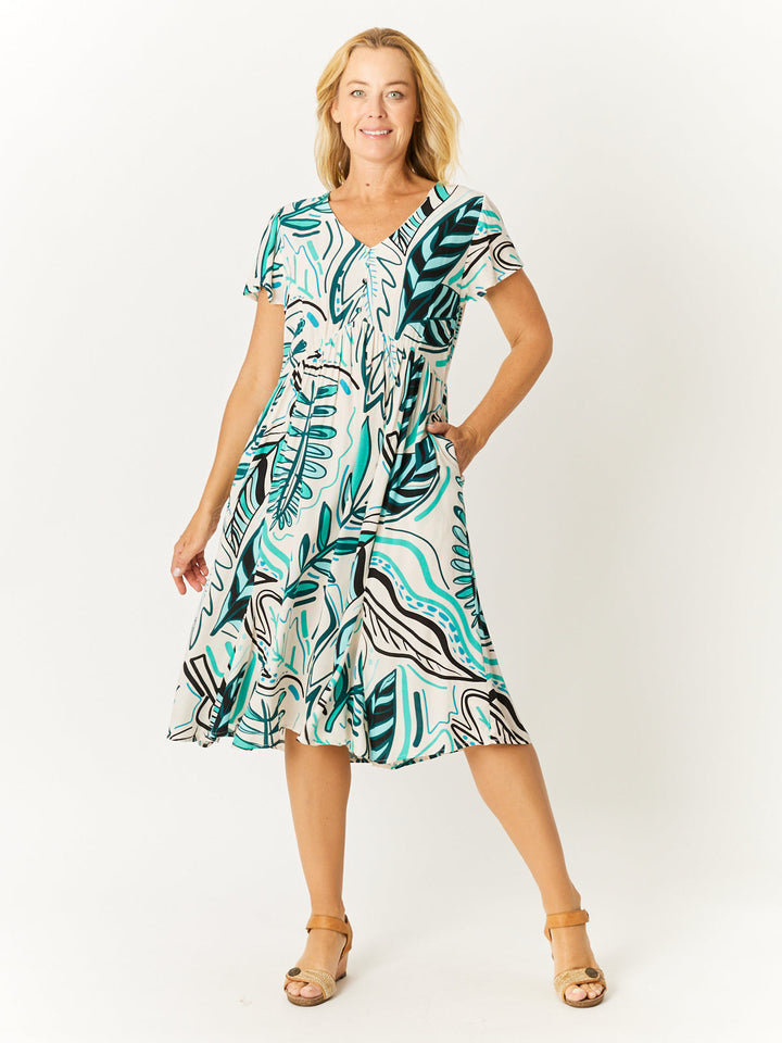 Flounce Rayon Dress - Turq - 32749
