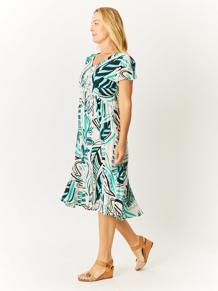 Flounce Rayon Dress - Turq - 32749