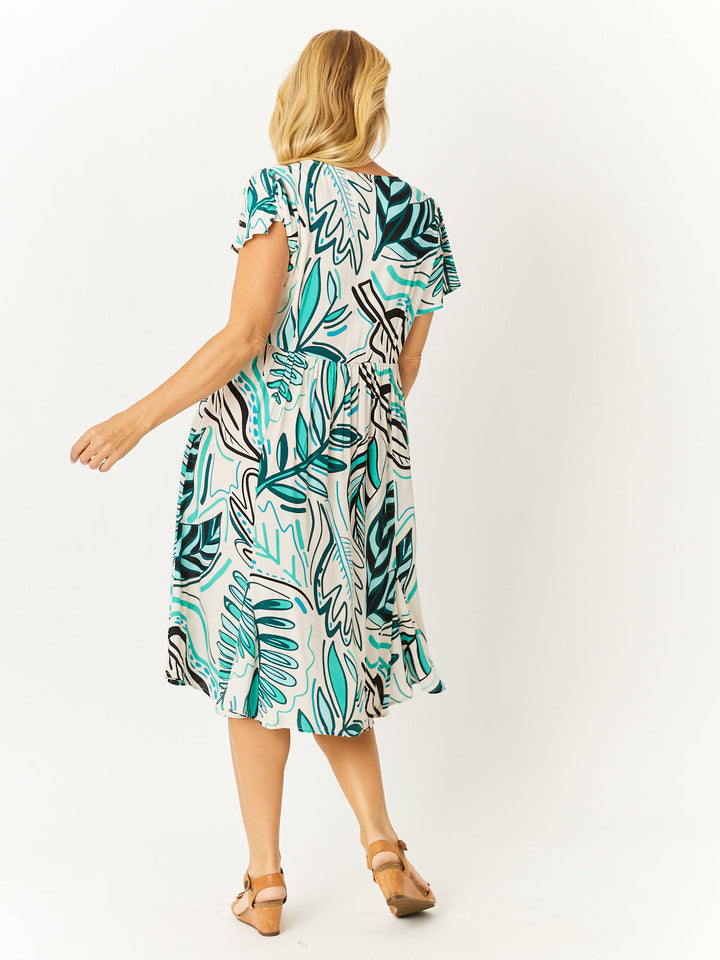 Flounce Rayon Dress - Turq - 32749
