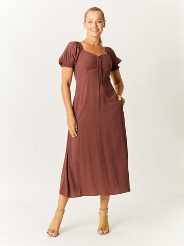Core Tye Front Dress - Choc- 32771 - Luna Sky