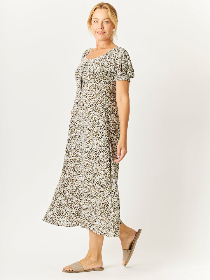 Sunshine Print Bow Dress - Khaki - 32752