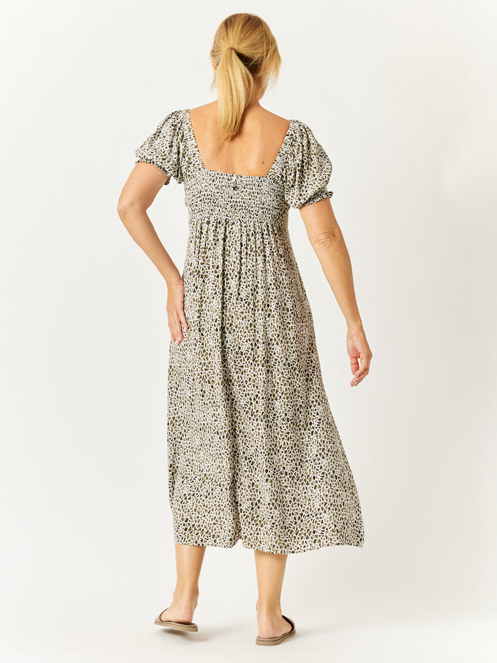 Sunshine Print Bow Dress - Khaki - 32752