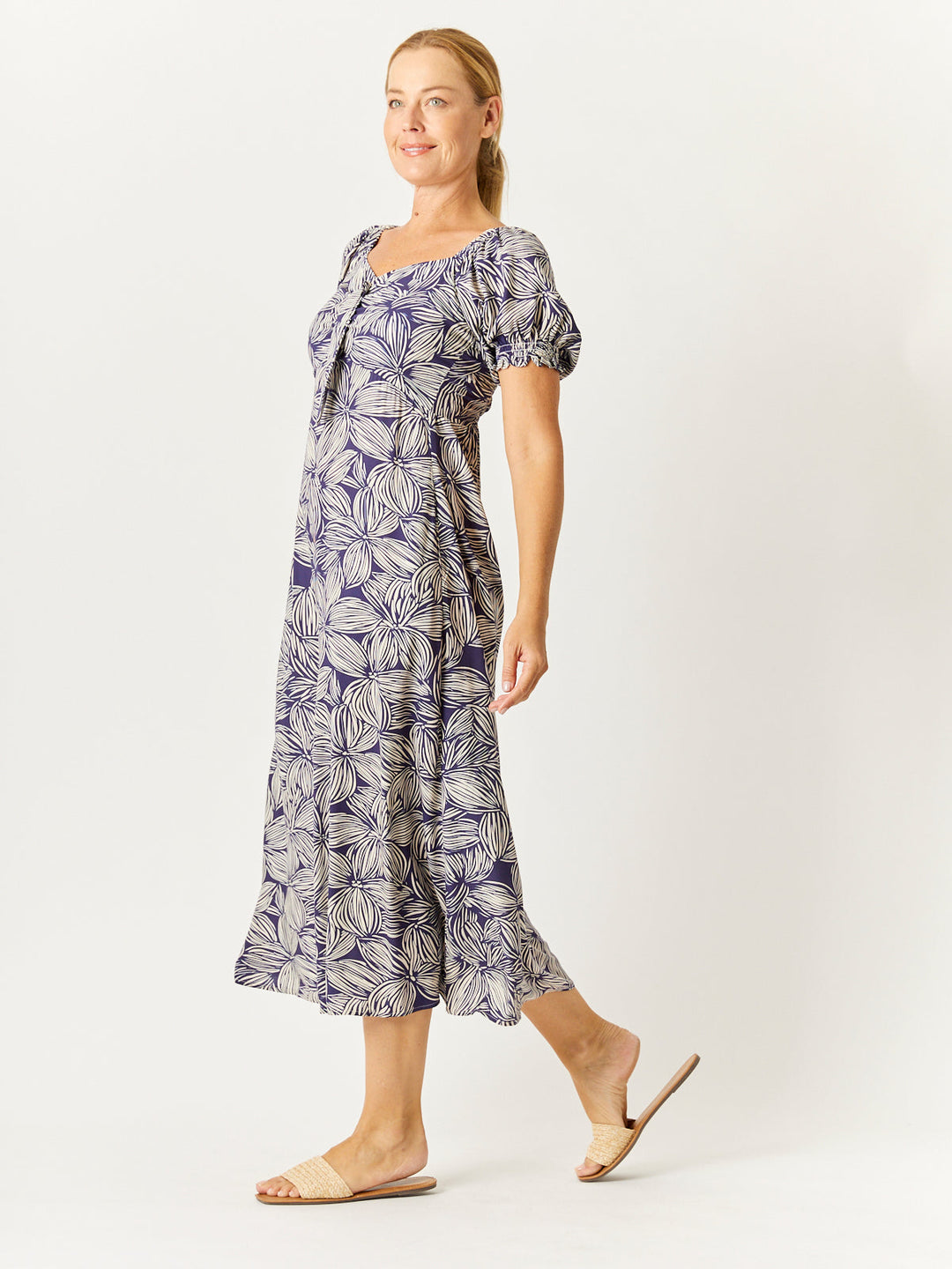 Sunshine Print Bow Dress - Navy print - 32752