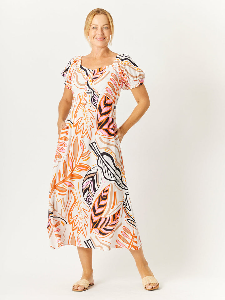 Sunshine Print Bow Dress - Pink - 32752