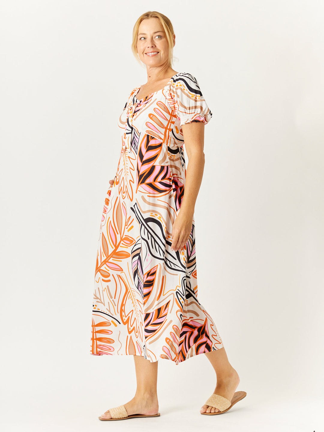 Sunshine Print Bow Dress - Pink - 32752