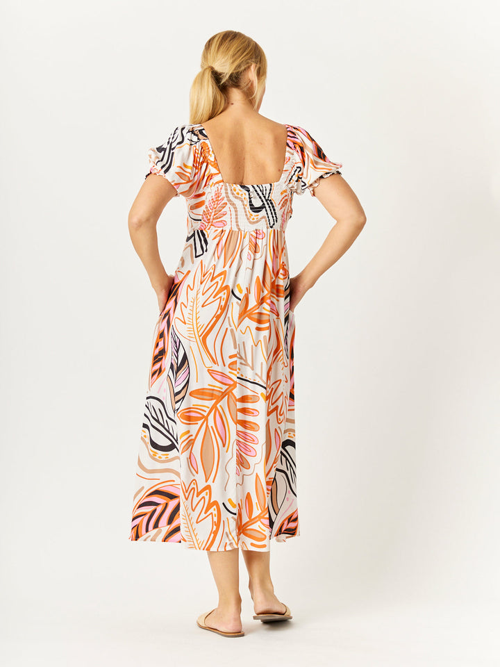Sunshine Print Bow Dress - Pink - 32752