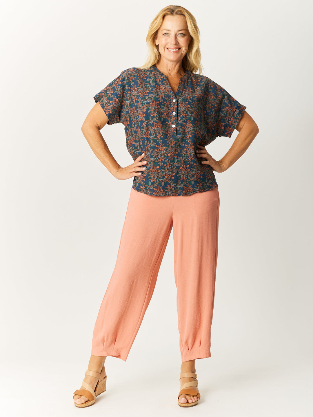 Venus Print Cotton Shirt - Petrol- 32755