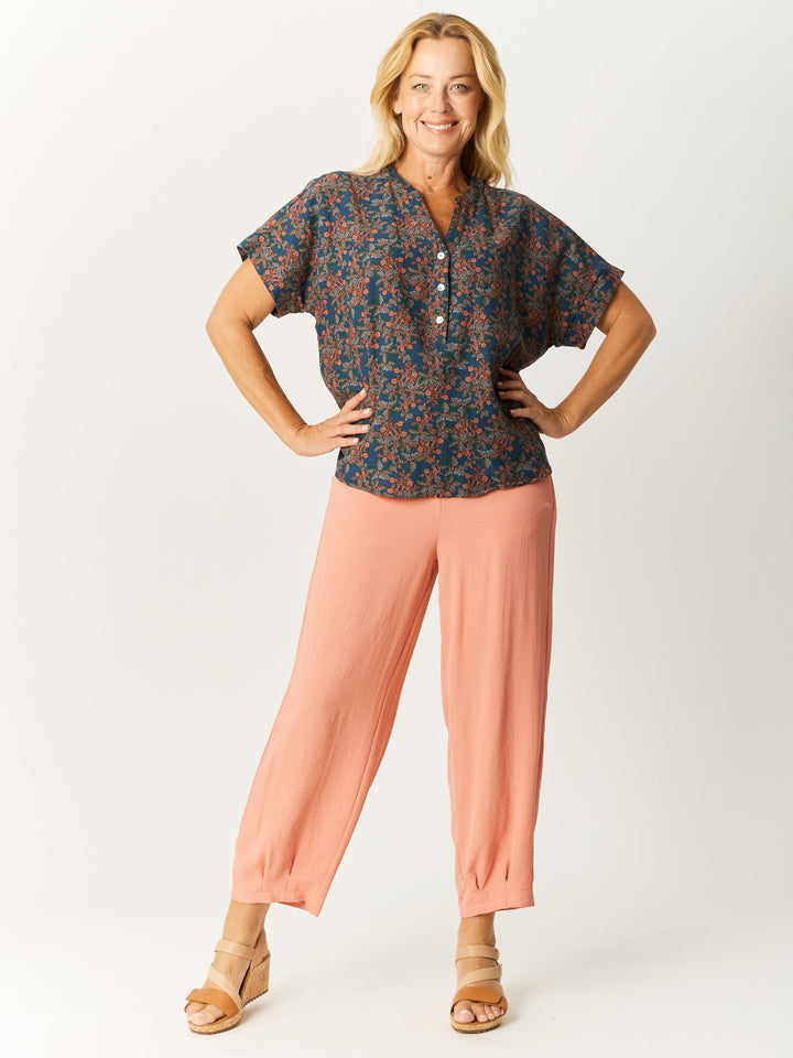 Venus Print Cotton Shirt - Petrol- 32755