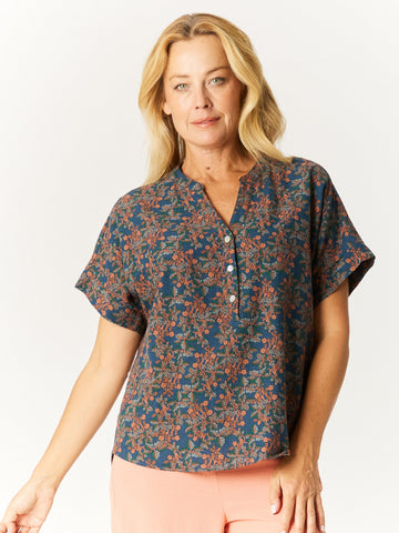 Venus Print Cotton Shirt - Petrol- 32755 - 