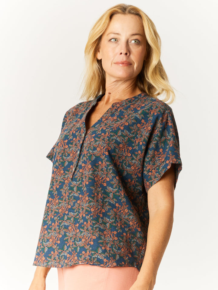 Venus Print Cotton Shirt - Petrol- 32755