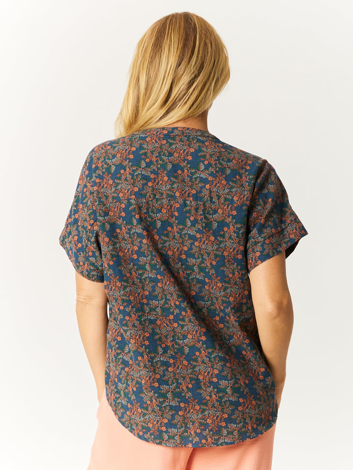 Venus Print Cotton Shirt - Petrol- 32755