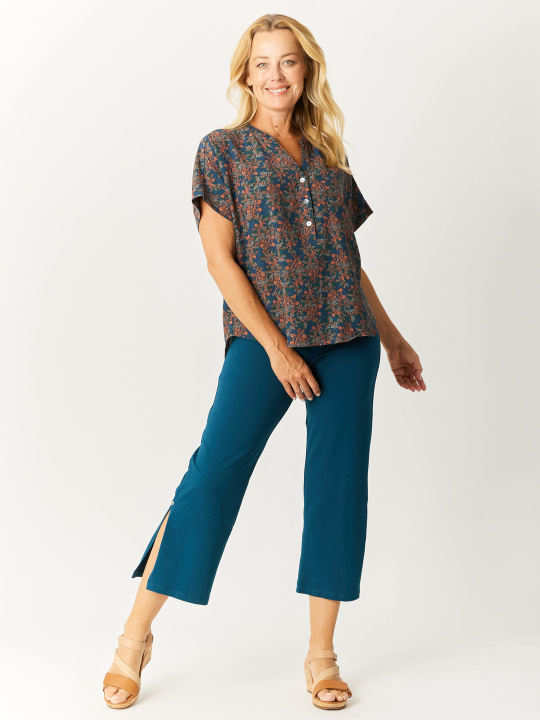 Venus Print Cotton Shirt - Petrol- 32755