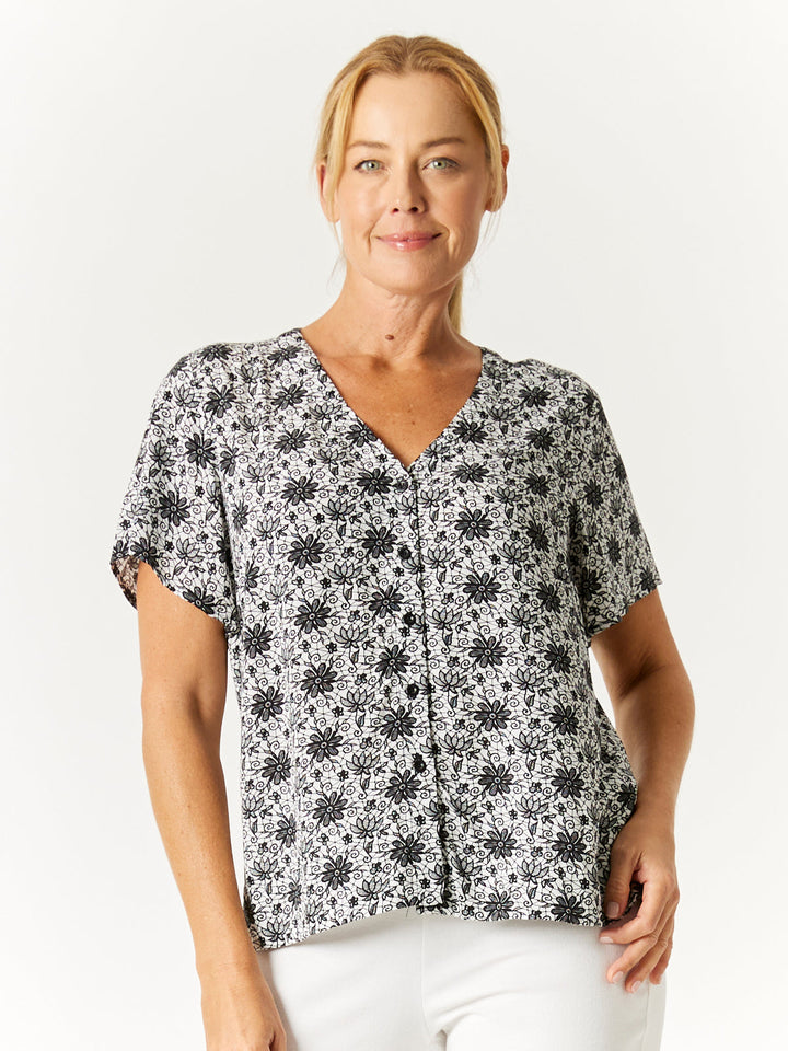 Vee Flutter Print Shirt -White/Black - 32765