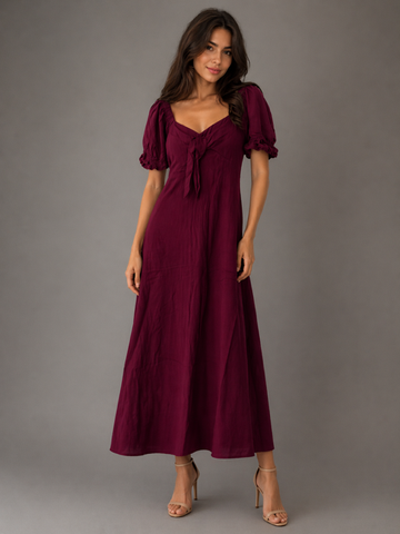 Core Tye Front Dress - Wine - 32771 - Luna Sky