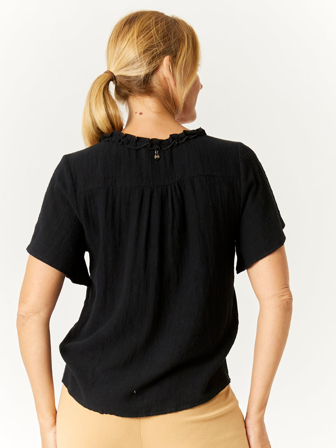 Ruffle Button Top - Black -32776