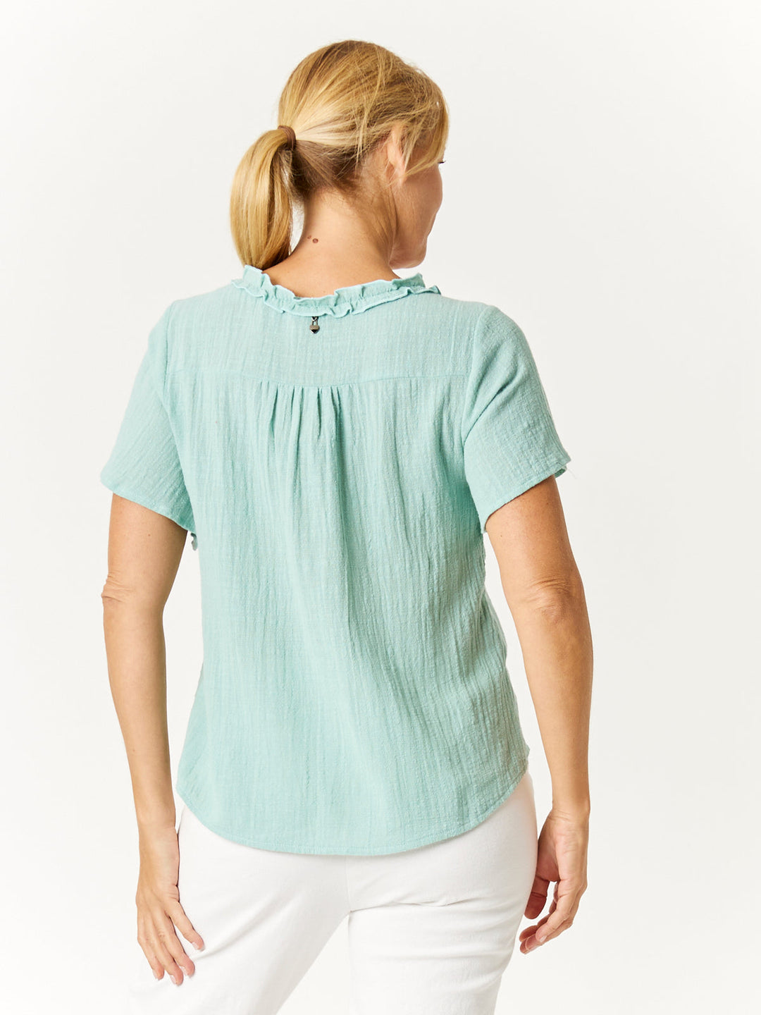 Ruffle Button Top - Mint -32776