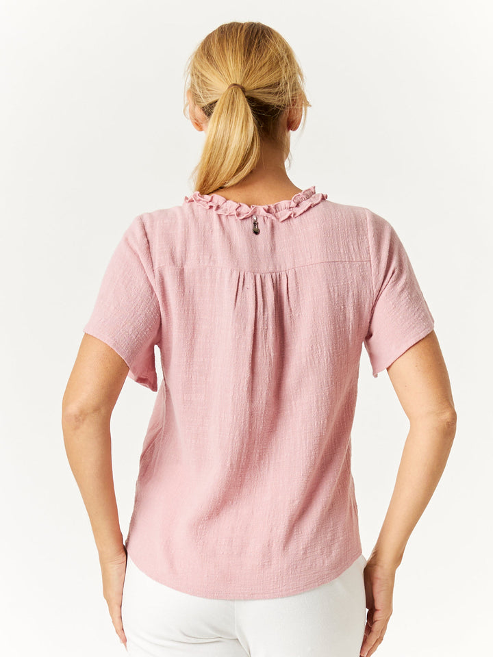 Ruffle Button Top - Rose -32776