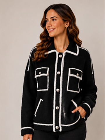 CoCo Contrast Knit Faux Cardigan- Black/Ivory 33027 - All