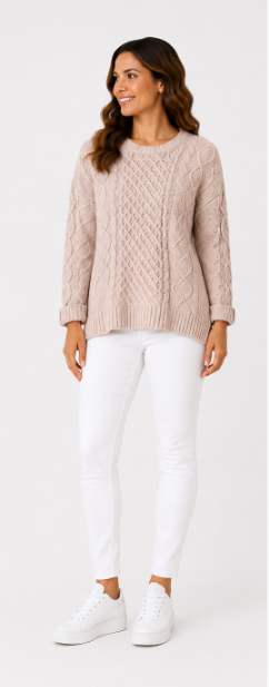 Cable Crew Knit - Pink - 33029