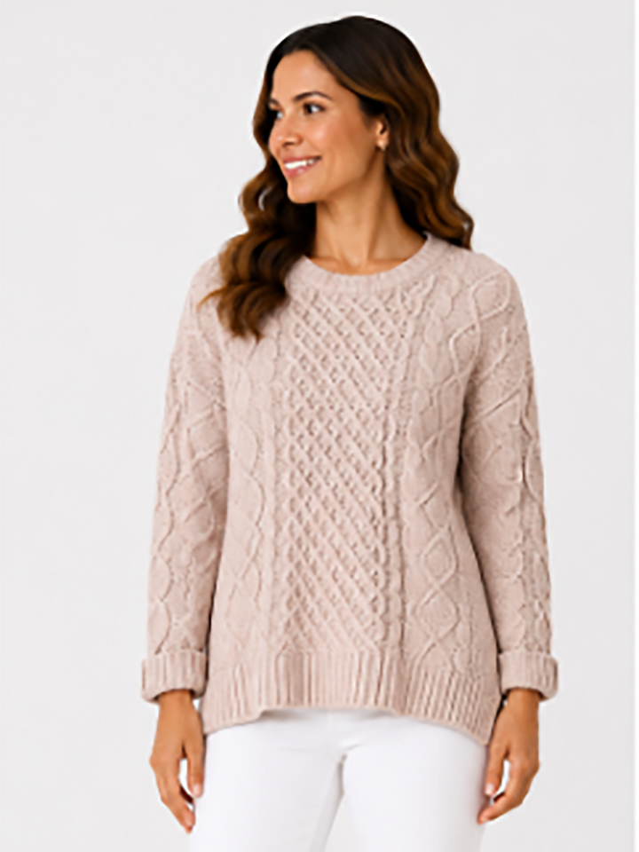 Cable Crew Knit - Pink - 33029