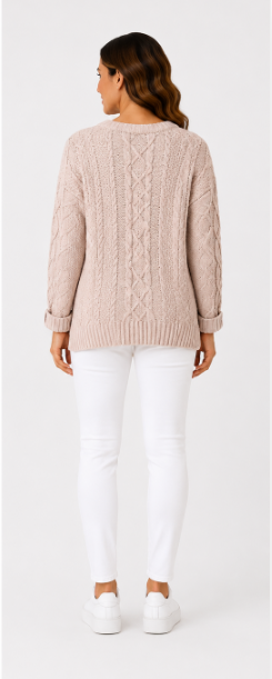 Cable Crew Knit - Pink - 33029