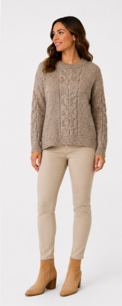 Crop Chevron Cable Knit - Latte- 33031 - 
