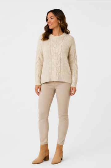 Crop Chevron Cable Knit - Ivory - 33031 - 