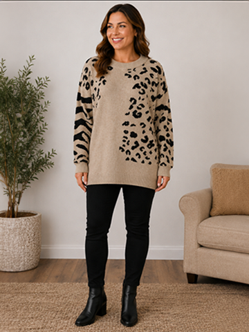 Animal Crew Knit - Beige- 33032 - 