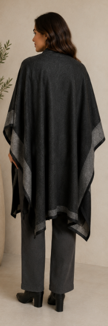 Spliced Poncho Knit - Black/Char - 33096