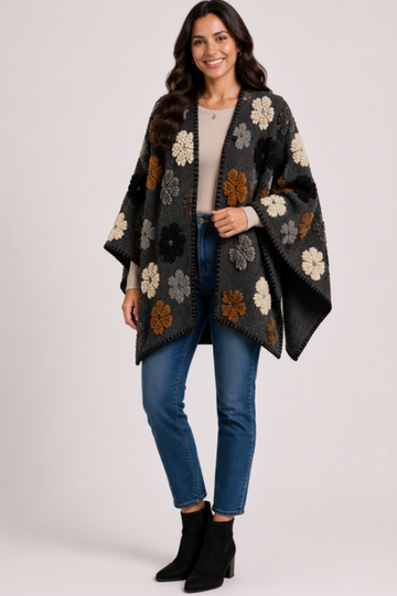 Floral Jacquared Wrap- Multi- 33101 - Knitwear