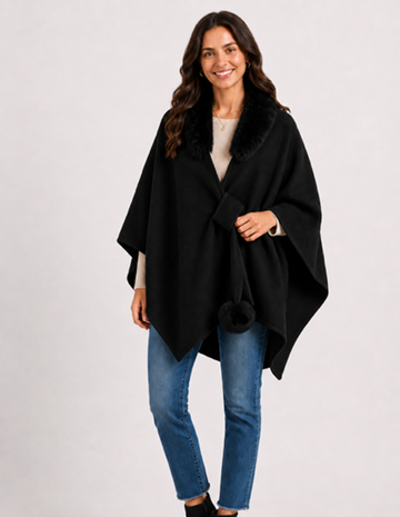 Fur Trim Wrap -Black -33102  will be back in stock 5 June 26 - Cordelia St