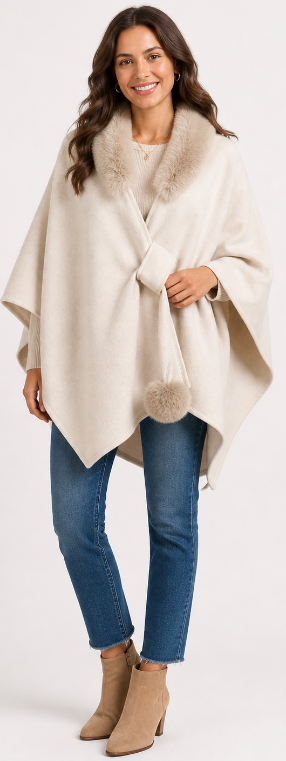 Fur Trim Wrap - Ivory -33102 - 