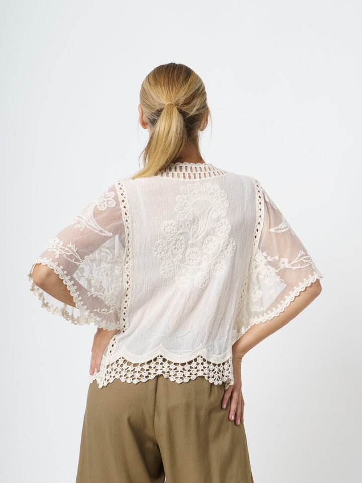 Bauble Embroidered Top - Ivory - 33266