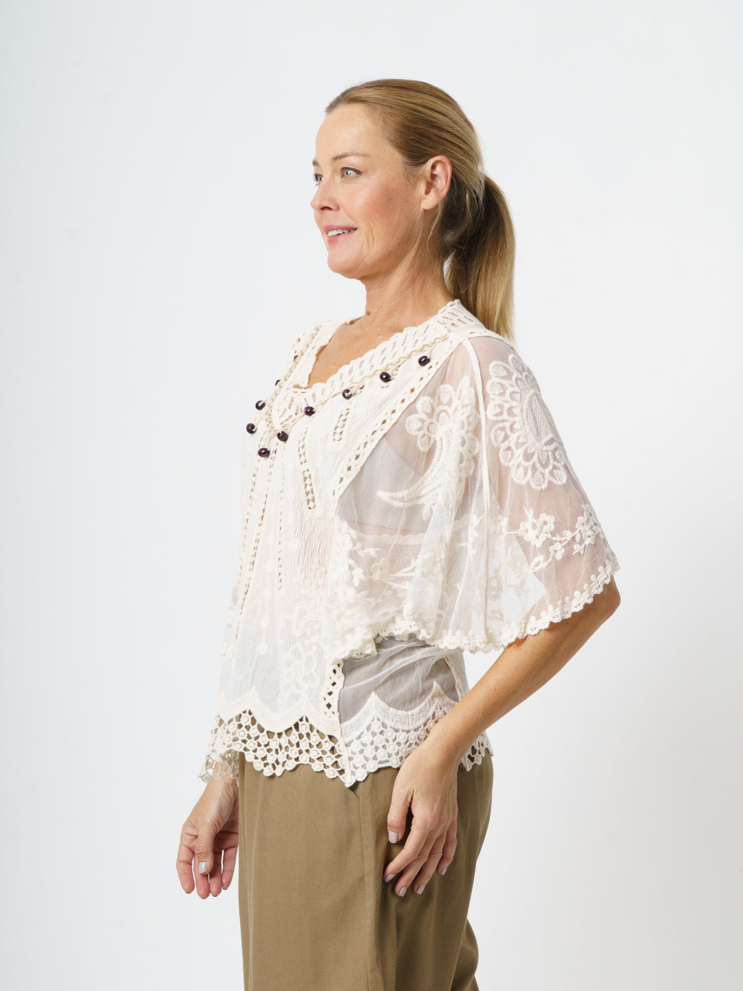 Bauble Embroidered Top - Ivory - 33266