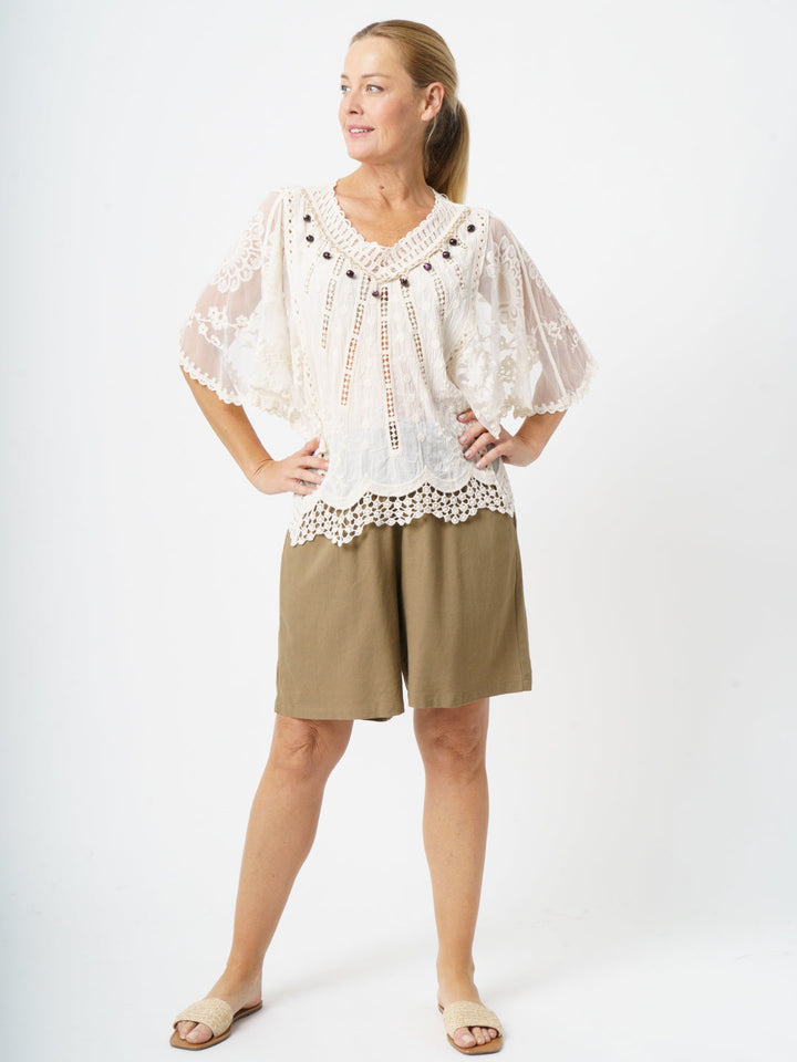 Bauble Embroidered Top - Ivory - 33266
