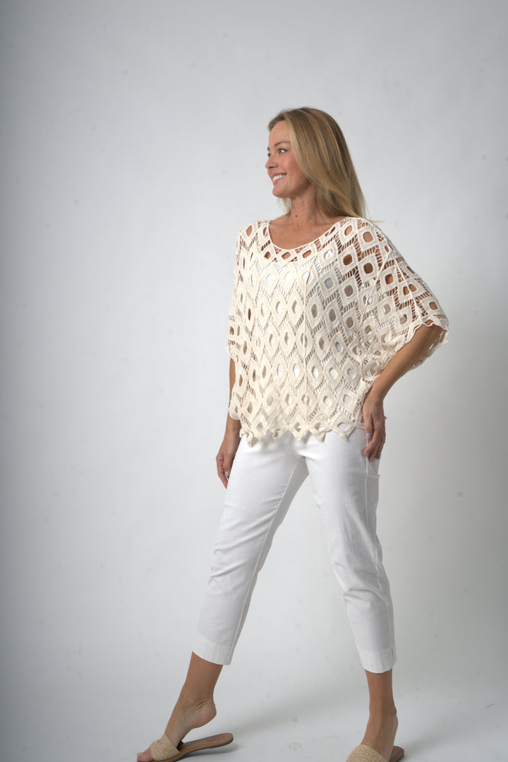 Diamond Crochet Top - Ivory - 33267