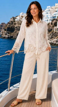 Crochet Trim Gorgeous Shirt- Ivory- 33304