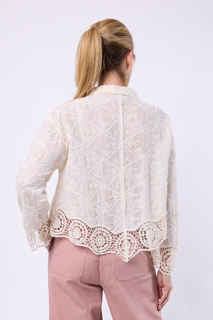 Crochet Trim Gorgeous Shirt- Ivory- 33304