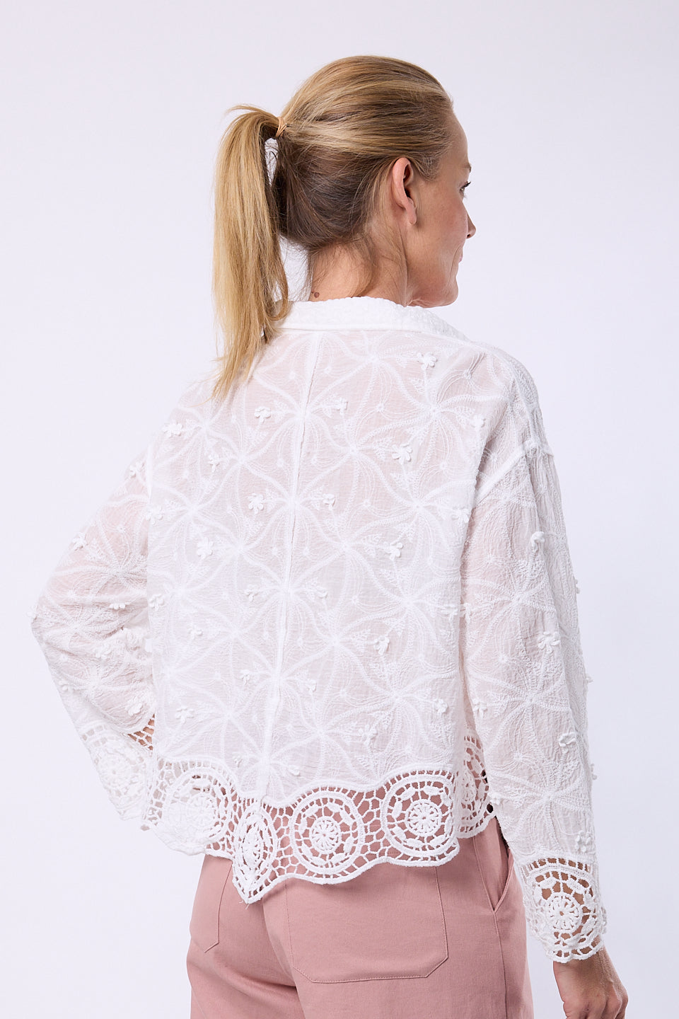 Crochet Trim Gorgeous Shirt- White - 33304
