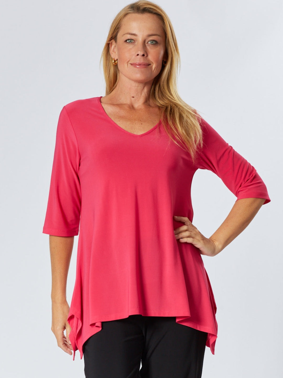 ANDREA VEE NECK JERSEY MID SLV- Magenta 26355